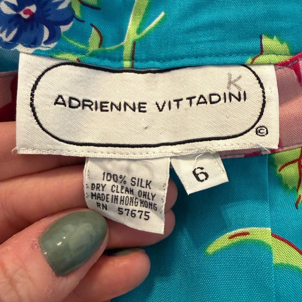 Vintage Adrienne Vittadini 100% Silk Floral Pants Size 6 Turquoise Blue Pleated - Picture 9 of 9